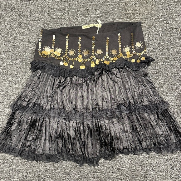 black miss me skirt with gold coins and lace (size s) - Picture 1 of 1